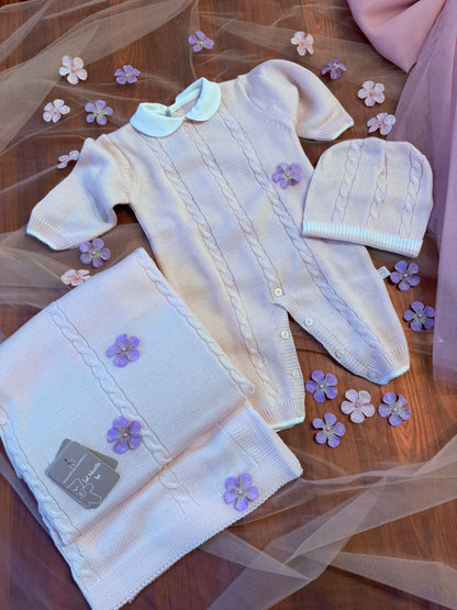 Set Nascita Completo(Tutina, Cappellino e Copertina)